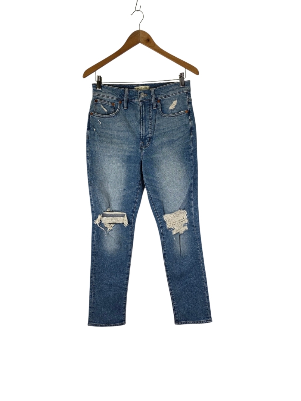 Madewell Perfect Vintage Jean High Rise Tapered Ankle Ripped Low Stretch Size 27